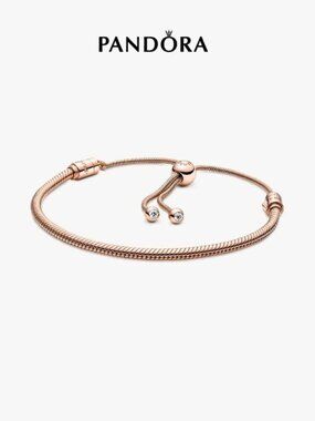 Pandora Rose Gold Sliding Snake Chain Bracelet with Crystal Ends